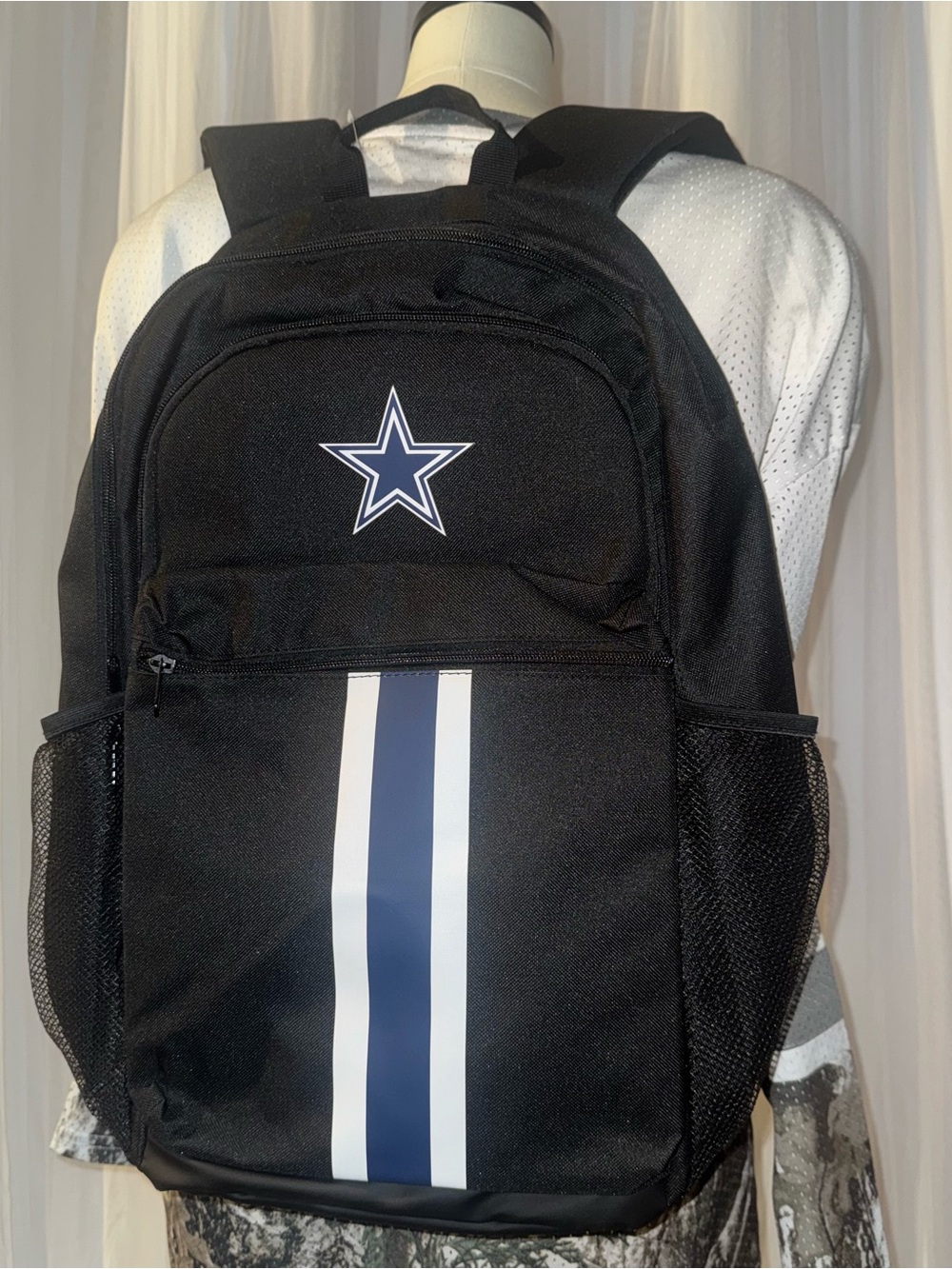 NFL Dallas Cowboys Black Backpack with Navy and White Stripes
